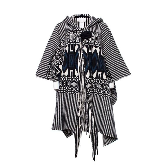Chloe Hooded poncho with ethnic print